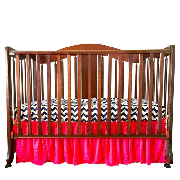 Gorgeous Hot Pink Crib Skirt 3 Sided with Tiered Ruffles - Picture 1 of 6